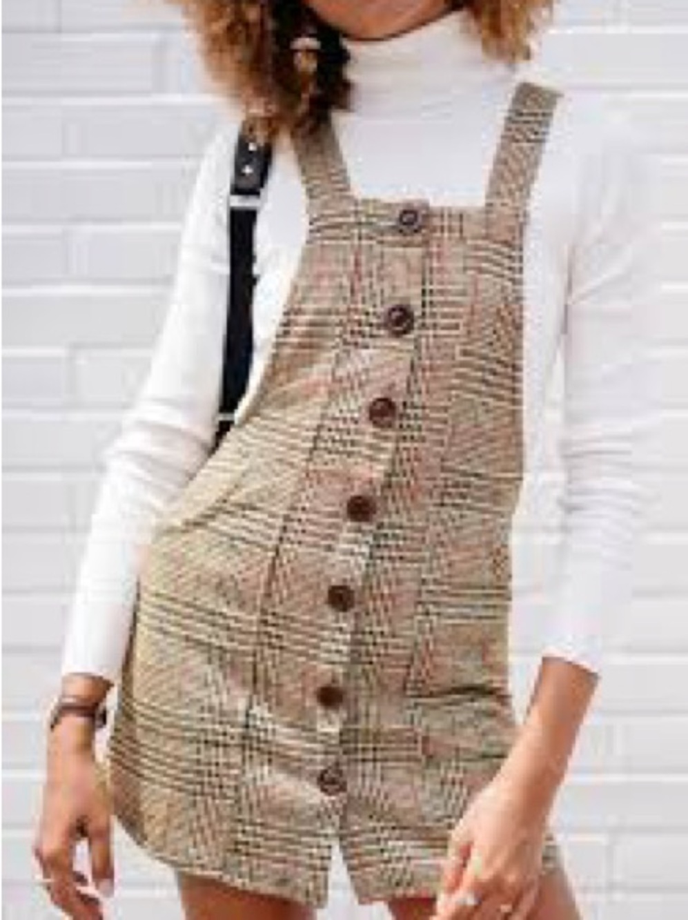 Urban Outfitters Brown Plaid Button-Front Mini Overall Dress